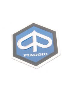 Emblem Piaggio zum Kleben 6-eckig 25x30mm Aluminium für Kaskade für Vespa PX, PE 80, 125, 200