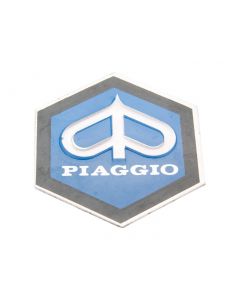 Emblem Piaggio zum Kleben 6-eckig 31x36mm Aluminium für Kaskade für Vespa PK50, PK80 82-88